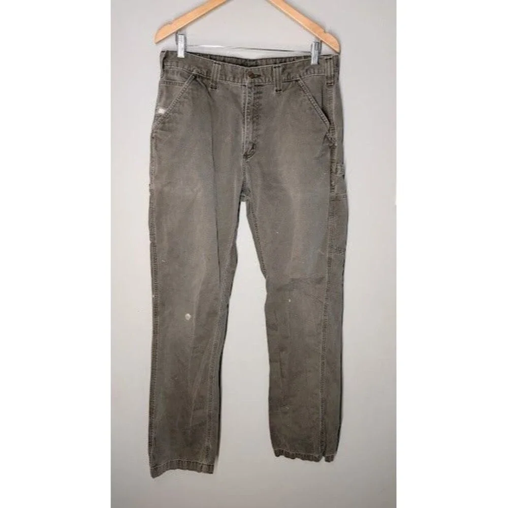 Vintage Carhartt B324 DFE Green Carpenter Pants Utility Dungaree 34x36